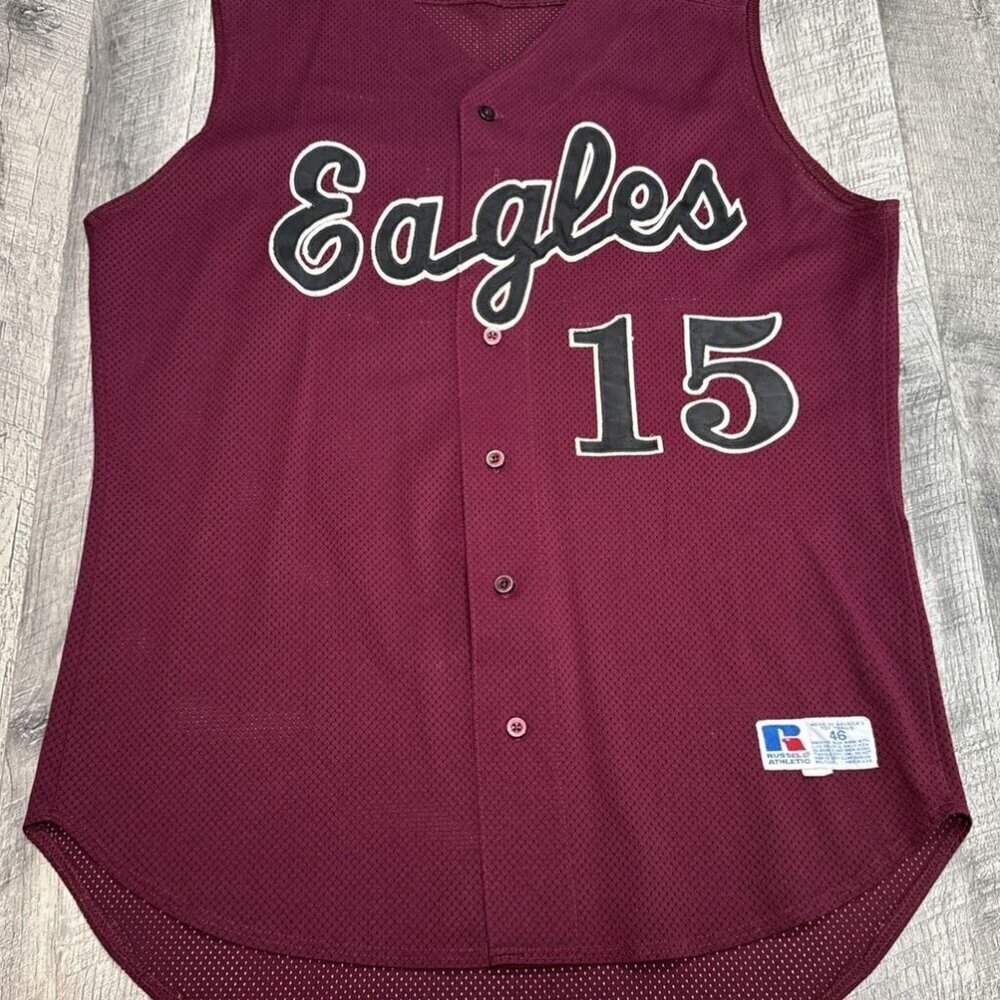 Vintage Russell Athletic Eagles Baseball Jersey Mens 46 Nylon Sewn Stitched 90s